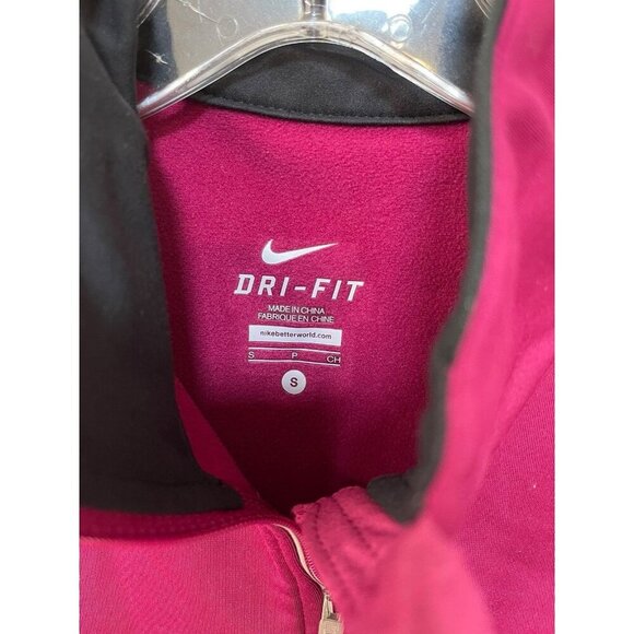Nike Dri Fit Small Sweatshirt Magenta Pink Zip Up Pockets Thumbholes Breathable - Picture 2 of 10